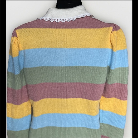 So It Is Striped Cardigan Pearl Buttons Lace Lined Collar Size S - Picture 4 of 11